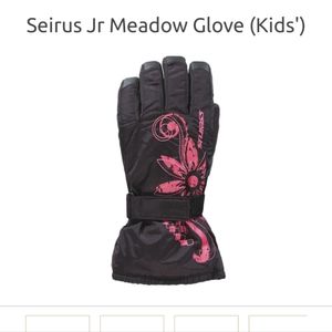 Serius  1517 Jr. Meadow Style Black and Pink Floral Ski Gloves, Girls Large.